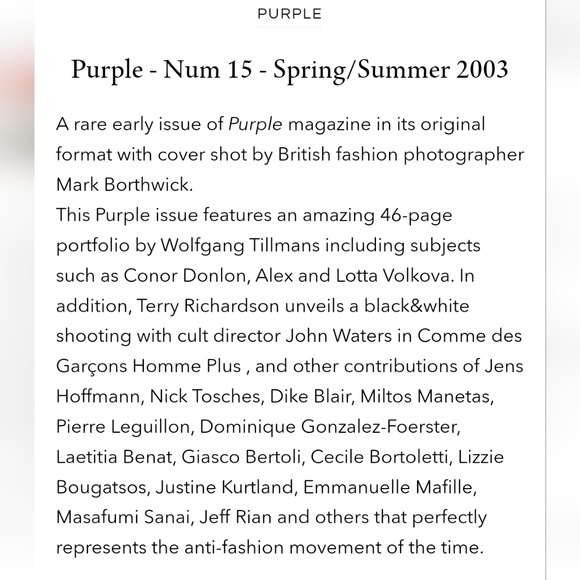 Rare Purple Mag #15 2003 Spring/Summer - Picture 5 of 16
